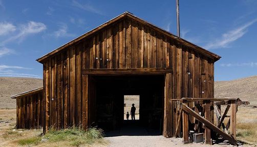 A wooden barn in the desert