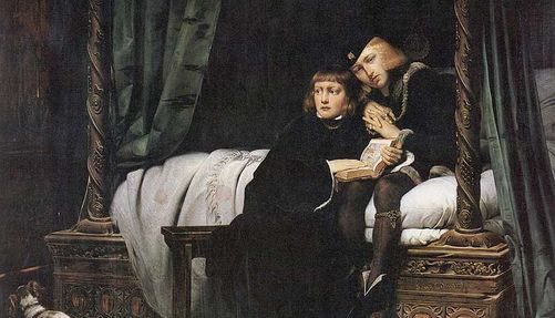 painting of the boys sitting on a bed