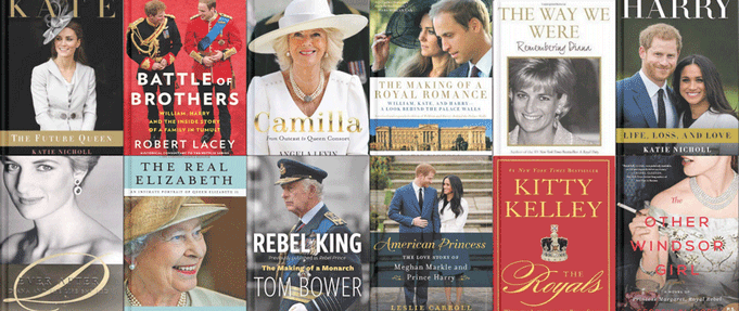Covers of books about the royal faily.