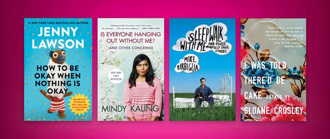Four book covers set against dark pink background.