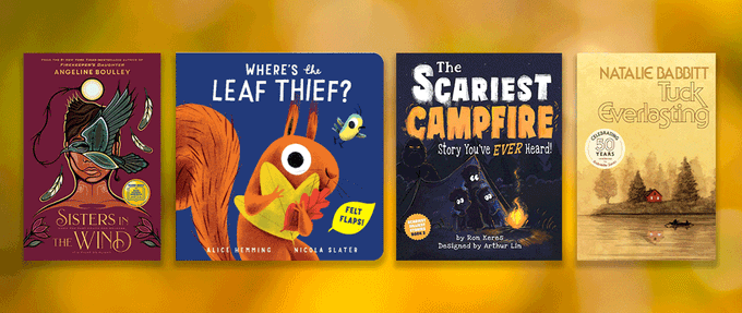 Covers of four fall children's book set against yellow background.