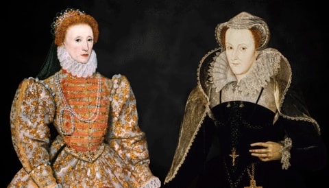Portraits of Elizabeth I and Mary, Queen of Scots.