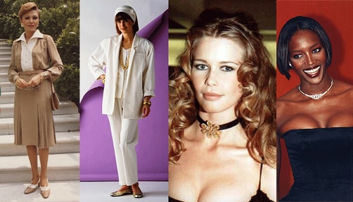 Images of fashion in the 70s-90s.