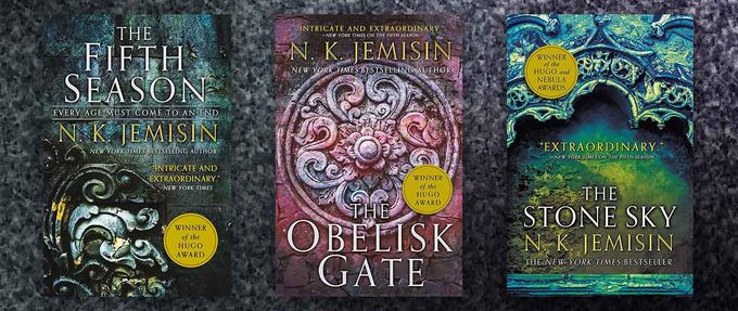 the broken earth trilogy covers in a collage