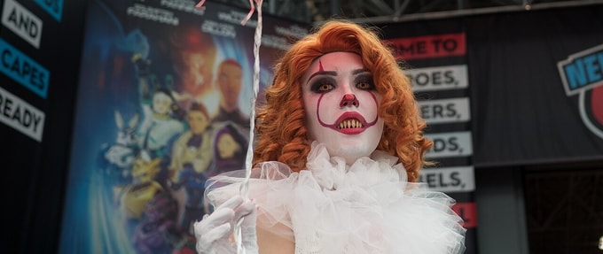 nycc-horror-panels-2026_feature A female IT cosplayer at New York Comic Con.