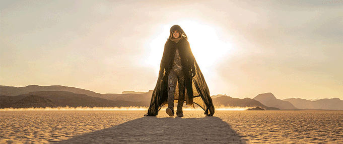 Still from 'Dune: Part Two' of Timothée Chalement, who plays Paul Atreides.