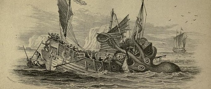 A kraken overtaking a ship.