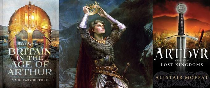 Covers of two books from this list and a painting of King Arthur