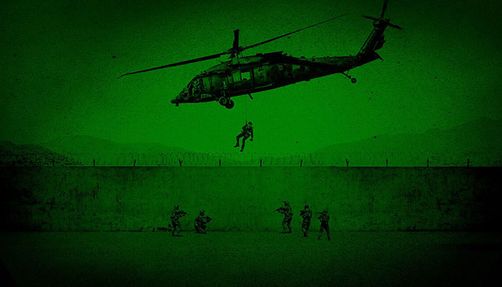 Promotional photo from "American Manhunt: Osama bin Laden" showing a helicopter
