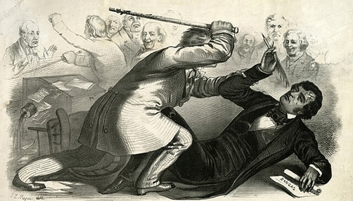 Cartoon of the caning of Charles Sumner