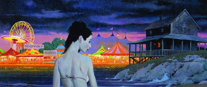 Supernatural Summer Horror Woman in foreground, amusement park in background