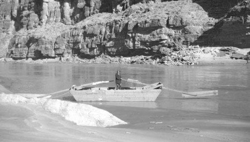 Bessie Hyde in a boat at the Grand Canyon