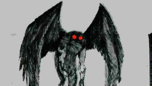 A depiction of Mothman, as per his headless description with eyes in his chest.
