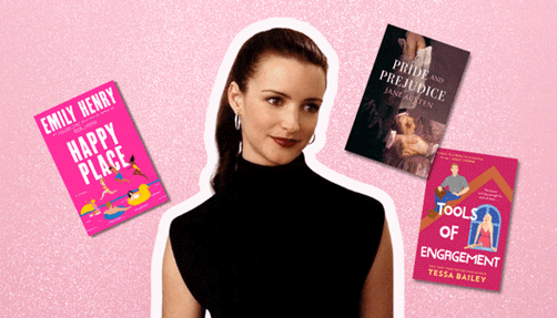 Photo of Charlotte York with three books.