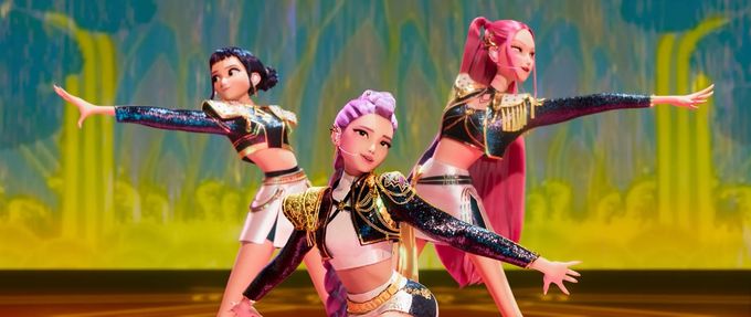 books-like-kpop-demon-hunters_feature A still from 'KPop Demon Hunters' of Rumi, Mira, and Zoey performing.