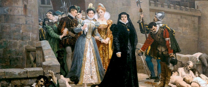 Painting of Catherine de Medici in the aftermath of the massacre of St. Bartholomew.