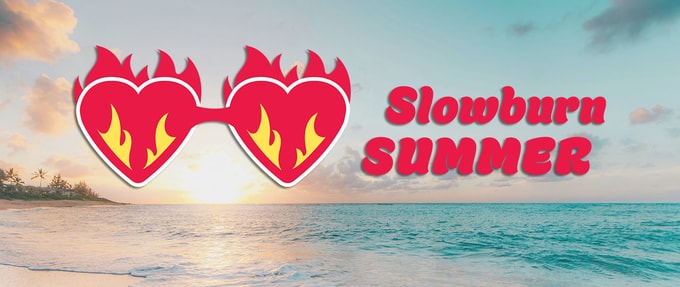 hearts on fire in front of the beach