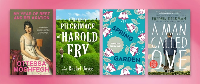 books-for-new-beginnings_feature Four book covers set against pink background.