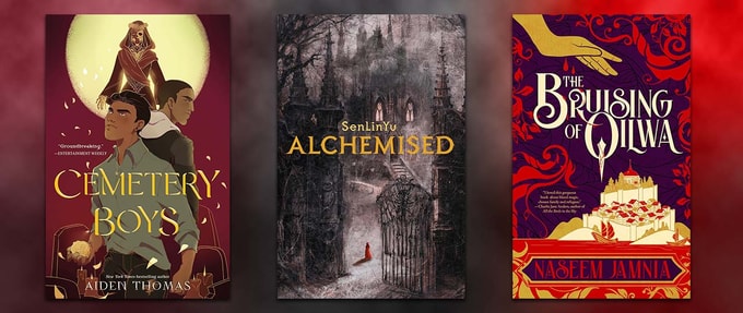 collage of queer speculative debut novels