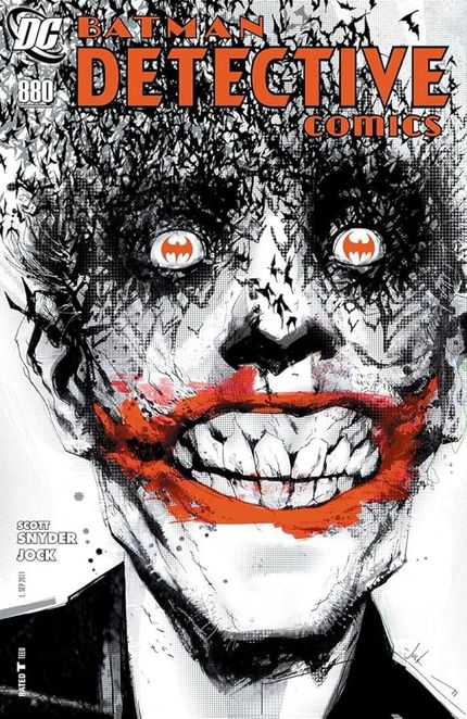 Cover of Detective Comics #880, the Joker's face made up of bats