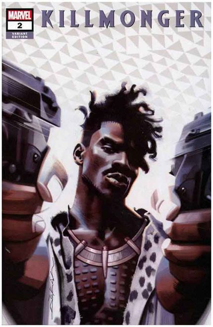 Cover of Killmonger #2 Jeff Dekal Variant, featuring Killmonger holding two guns forward.