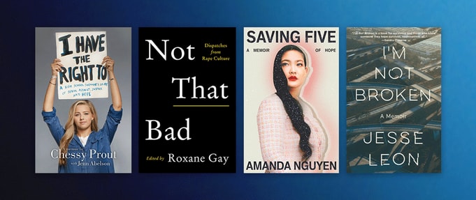 books-from-survivors-about-healing-after-sexual-assault_feature Four book covers set against blue background.