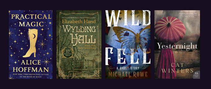 books-with-light-spooky-vibes-to-welcome-fall_feature Four book covers from article over plum color solid background
