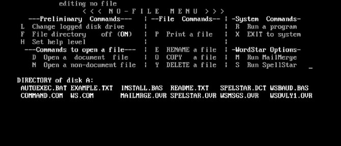 screenshot of WordStar3 interface