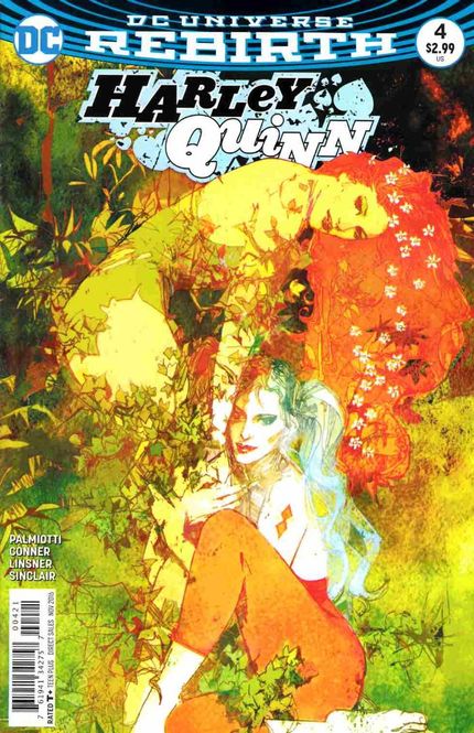 Cover of Harley Quinn #4 Bill Sienkiewicz Varient, featuring Harley Quinn on the ground wrapping her body around Poison Ivy's legs.