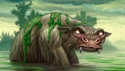 Creepy Mythical Creatures for Cancer Season The Bunyip character in green water