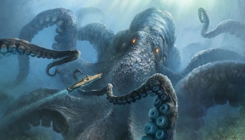 A kraken in the sea.