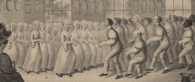 history-of-the-shaker-movement_feature Lithograph of Shakers during worship.