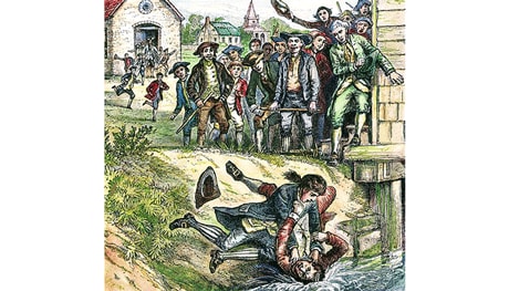 Illustration of Shays' protesters taking down a tax collector.