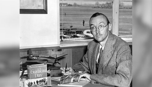 richard-tregaskis-body-photo Richard Tregaskis signing copies of Guadalcanal Diary, February 1944
