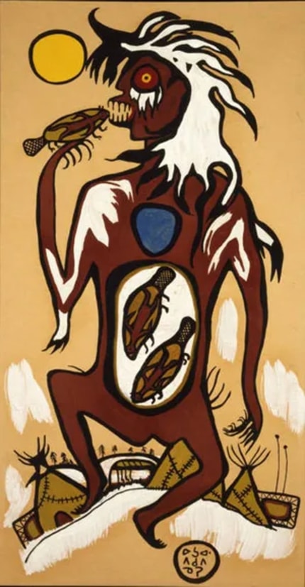 wendigo-painting_what-is-a-wendigo An Indigenous painting of the monster known as the wendigo.