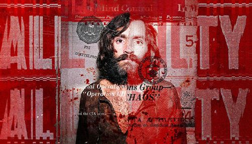 Promotional photo for "Chaos: The Manson Murders" showing Charles Manson