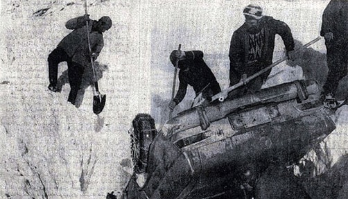 Illustration of men shoveling snow during the Iran Blizzard.