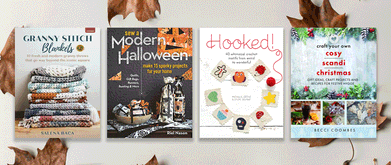 Cover of four books against background of leaves.