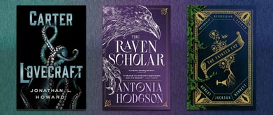 collage of fantasy detective titles including the tainted cup