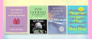 Four covers set against colorful background.