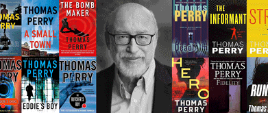 Photo of Thomas Perry with his books.