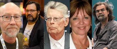 Photos of five authors on list.