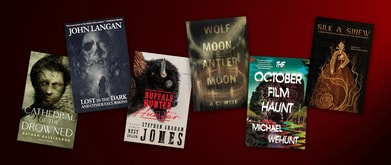 Winners of the Bram Stoker Awards set against red background.