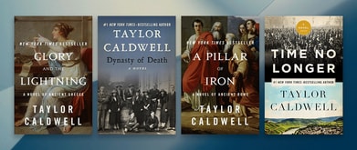 Covers of Taylor Caldwell's books set against blue background.