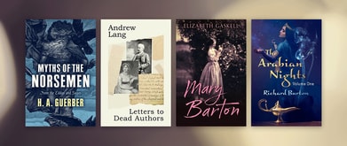 Four book covers set against purple background.