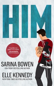 cover of him by sarina bowen and elle kennedy shows a man holding ice skates
