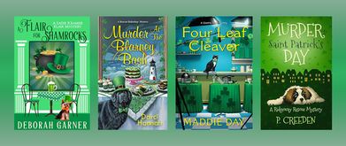 Covers of "A Flair for Shamrocks," "Murder at the Blarney Bash," "Four Leaf Cleaver," and "Murder on Saint Patrick's Day."