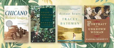 Four discounted titles against plant background.