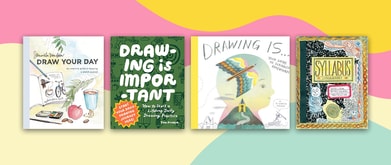 Four book covers set against multicolor background