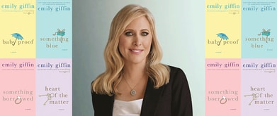 Photo of Emily Giffin next to covers of her books.